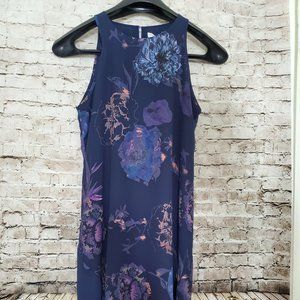 Womens Dress Sleeveless Lined Blue Floral Shift High Low Hem Katherine Barclay